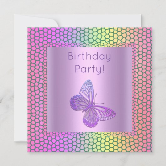 INVITATION D'ANNIVERSAIRE PAPILLON COULEUR VIVE (Devant)