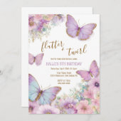 Invitation d'anniversaire papillon, fille flutter (Devant / Derrière)