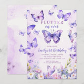 Invitation d'anniversaire papillon floral (Devant / Derrière)
