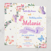 Invitation d'anniversaire Papillon Invitation de f (Devant / Derrière)