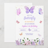 Invitation d'anniversaire Papillon, Jardin de fleu (Devant / Derrière)