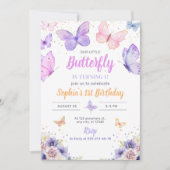 Invitation d'anniversaire Papillon, Jardin de fleu (Devant)