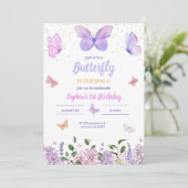 Invitation d'anniversaire papillon, Jardin Fleur s (Debout devant)