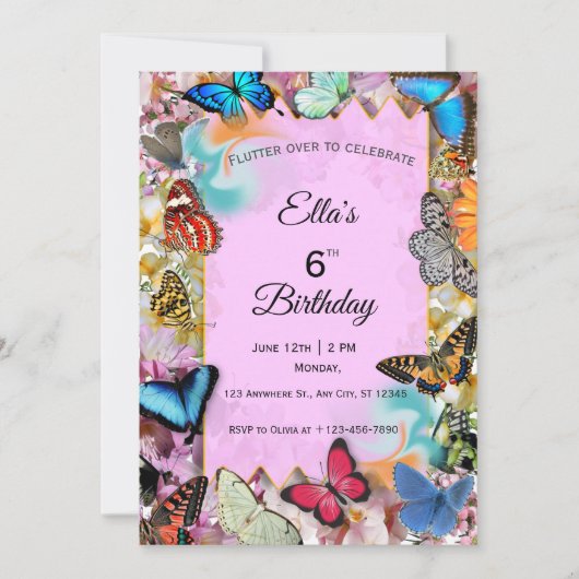 Invitation d'anniversaire Papillon Mignon  (Devant)