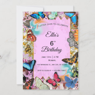 Invitation d'anniversaire Papillon Mignon 