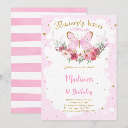 Invitation d'anniversaire papillon modifiable (Devant / Derrière)