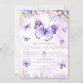 Invitation d'anniversaire papillon modifiable viol (Devant)