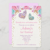 Invitation d'anniversaire papillon, or rose violet (Devant / Derrière)