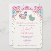 Invitation d'anniversaire papillon, or rose violet (Devant)