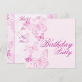 Invitation d'anniversaire Papillon Rose Tendre (Devant / Derrière)