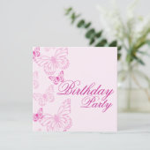 Invitation d'anniversaire Papillon Rose Tendre (Debout devant)