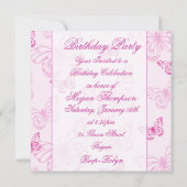 Invitation d'anniversaire Papillon Rose Tendre (Dos)