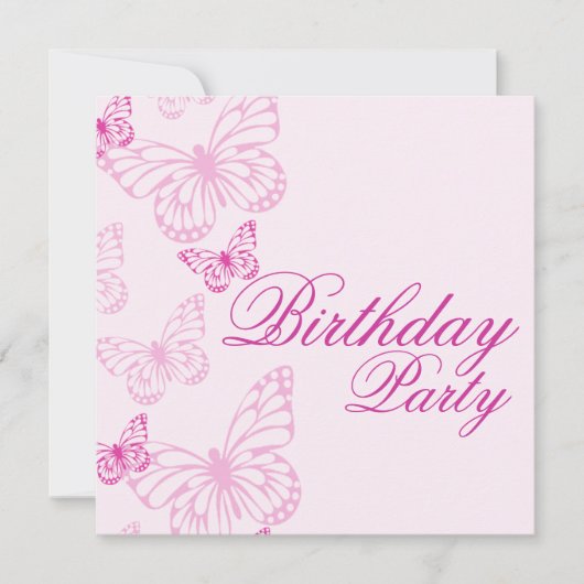 Invitation d'anniversaire Papillon Rose Tendre (Devant)