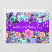 Invitation d'anniversaire papillon rose violet sar (Devant)