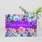 Invitation d'anniversaire papillon rose violet sar (Debout devant)