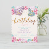 Invitation d'anniversaire papillon TOUT ÂGE (Debout devant)