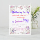 Invitation d'anniversaire papillon violet et rose (Debout devant)
