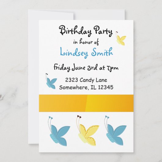 Invitation d'anniversaire Papillons (Devant)