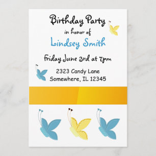 Invitation d'anniversaire Papillons