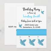 Invitation d'anniversaire Papillons Bleus (Devant / Derrière)