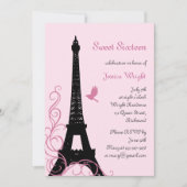 Invitation d'anniversaire parisienne (rose) (Devant)
