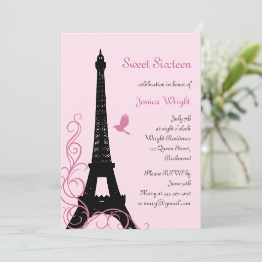 Invitation d'anniversaire parisienne (rose) (Debout devant)