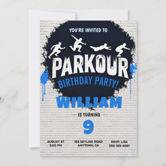 Invitation d'anniversaire Parkour (Devant)