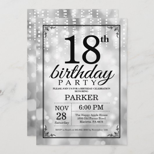 Invitation d'anniversaire Parties scintillant d'ar (Devant / Derrière)