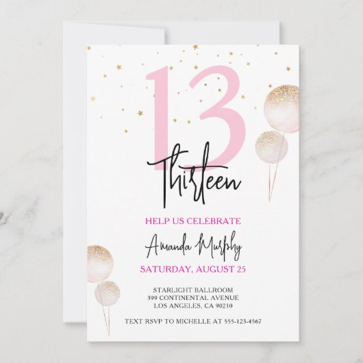 Invitation d'anniversaire Parties scintillant rose (Devant)