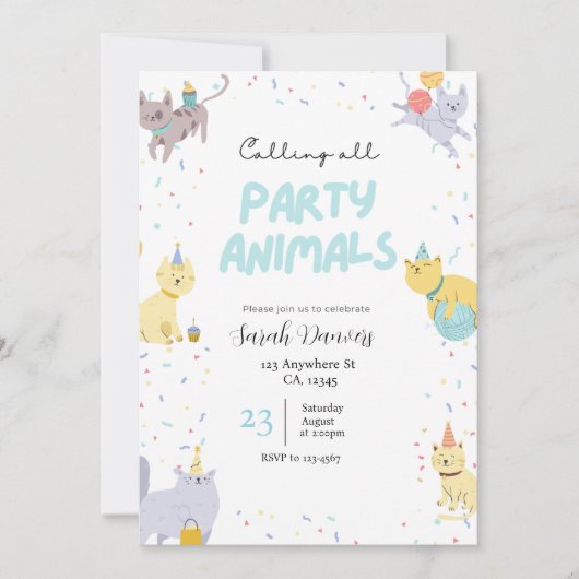 Invitation d'anniversaire Party Animals (Devant)