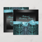 Invitation d'anniversaire Party Black & Blue Zebra (Devant / Derrière)