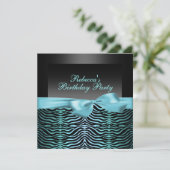 Invitation d'anniversaire Party Black & Blue Zebra (Debout devant)