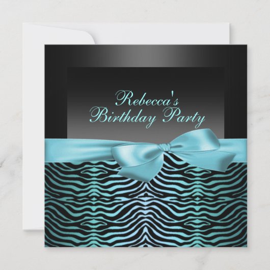 Invitation d'anniversaire Party Black & Blue Zebra (Devant)