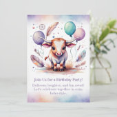 Invitation d'anniversaire pastel boho de veau Texa (Debout devant)