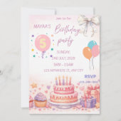 Invitation d'anniversaire pastel – Gâteau mignon e (Devant)