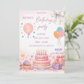 Invitation d'anniversaire pastel – Gâteau mignon e (Debout devant)
