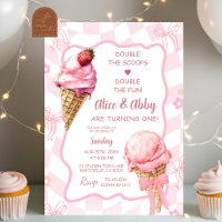 Invitation d'anniversaire Pastel rose Rétro Jumeau