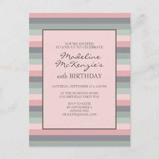 Invitation d'anniversaire Pastel Rose Violet Vert (Devant)
