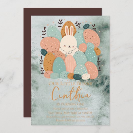 Invitation d'anniversaire Pastel Vert de Pâques La (Devant / Derrière)