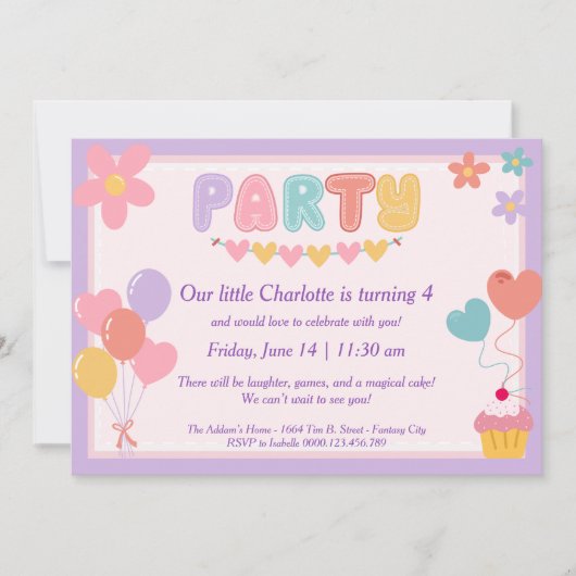 Invitation d'anniversaire pastel violet (Devant)