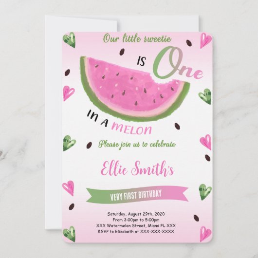 Invitation d'anniversaire pastèque (Devant)