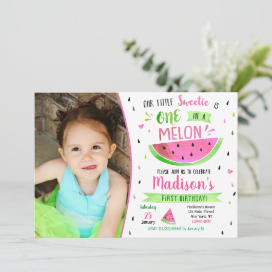Invitation d'anniversaire pastèque (Debout devant)