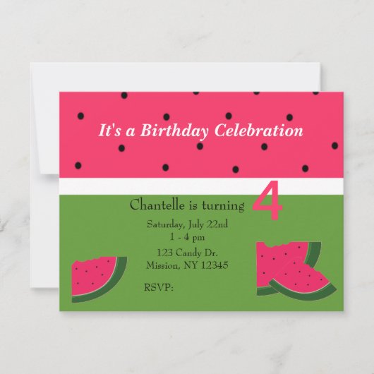 Invitation d'anniversaire Pastèque Sucrée (Devant)