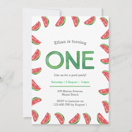 Invitation d'anniversaire | pastèque tropicale (Devant)