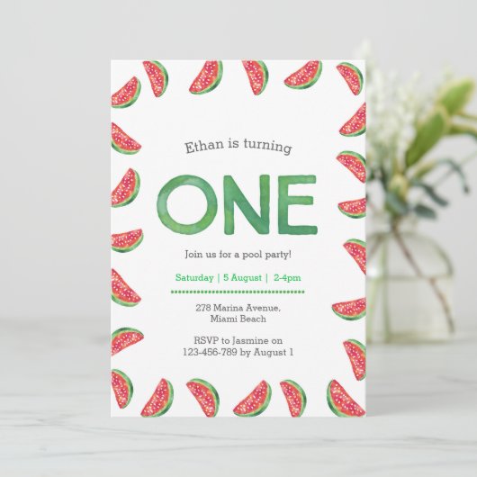 Invitation d'anniversaire | pastèque tropicale (Debout devant)