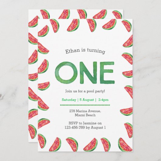Invitation d'anniversaire | pastèque tropicale (Devant / Derrière)