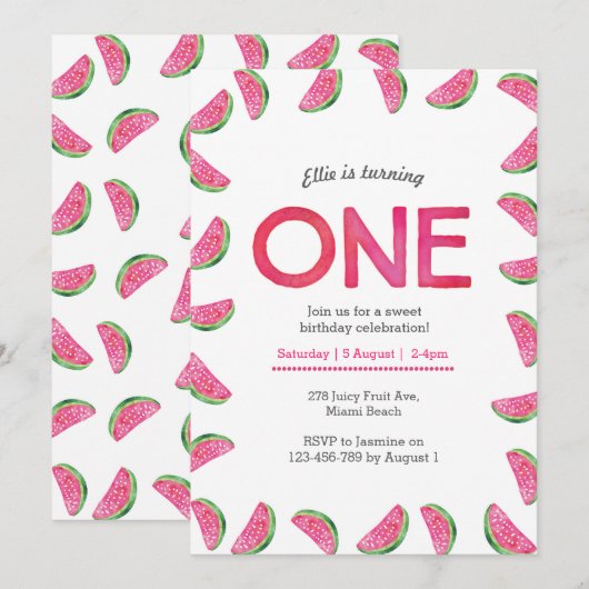Invitation d'anniversaire | pastèque tropicale ros (Devant / Derrière)