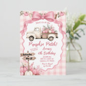 Invitation d'anniversaire Patch de citrouille rose (Debout devant)