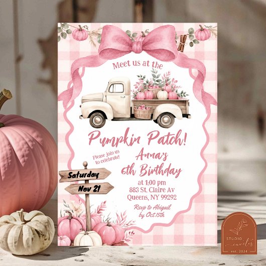 Invitation d'anniversaire Patch de citrouille rose