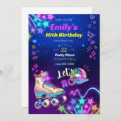Invitation d'anniversaire patins à roulettes néon  (Devant / Derrière)